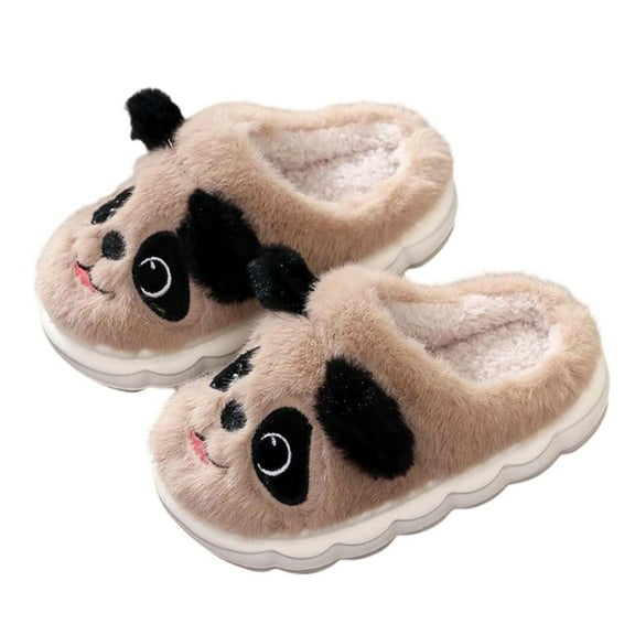 Bainana Slippers For Little Girls Boys Cartoon Print Anti Slip Easy On Shoes Windproof Soft Winter Child Home Wear Brown Size 3-4 Years