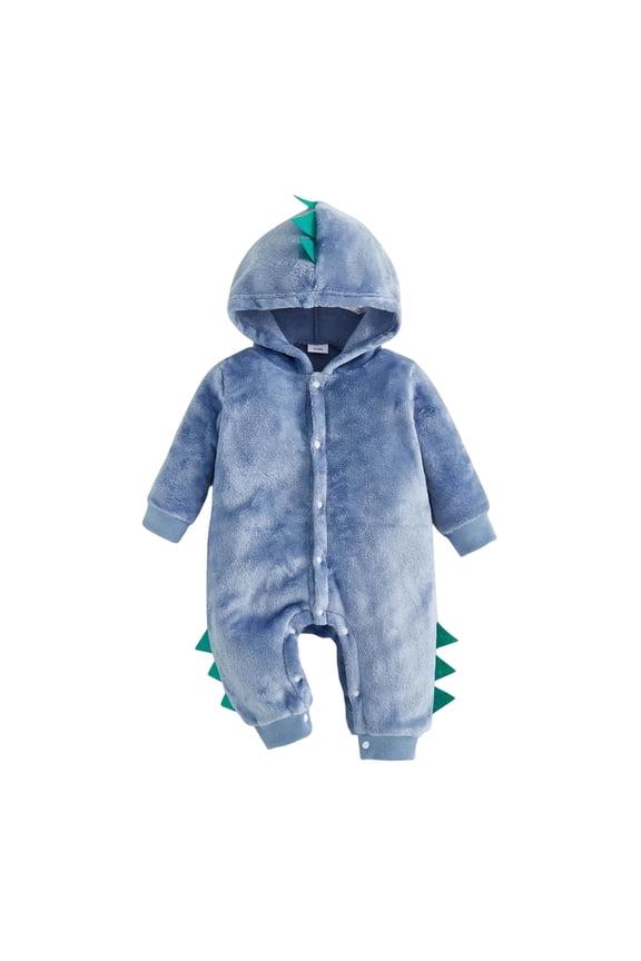 Soft Baby Bodysuit Solid Color Long Sleeve Hooded Romper Comfortable Warm Boys Girls Everyday Wear Outfit Blue Size 0-3 Months