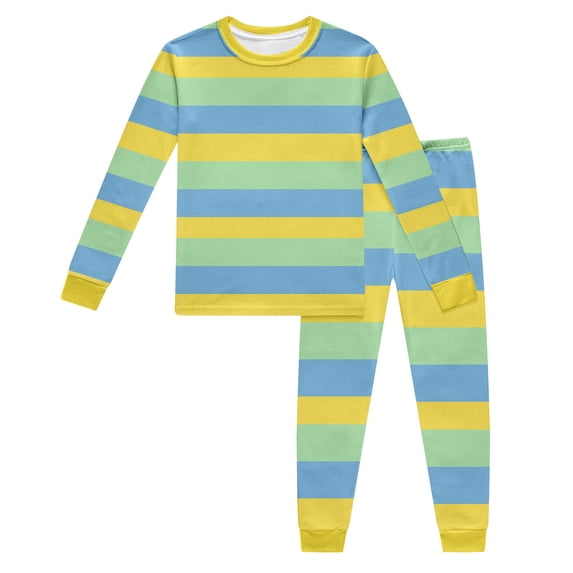Bainana Spring Outfit Set For Girls Boys Child Striped Print Long Sleeve Crew Neck Top And Pants Homewear Comfortable Breathable Little Kids Nightwear Set Light Blue Size 4-5 Years