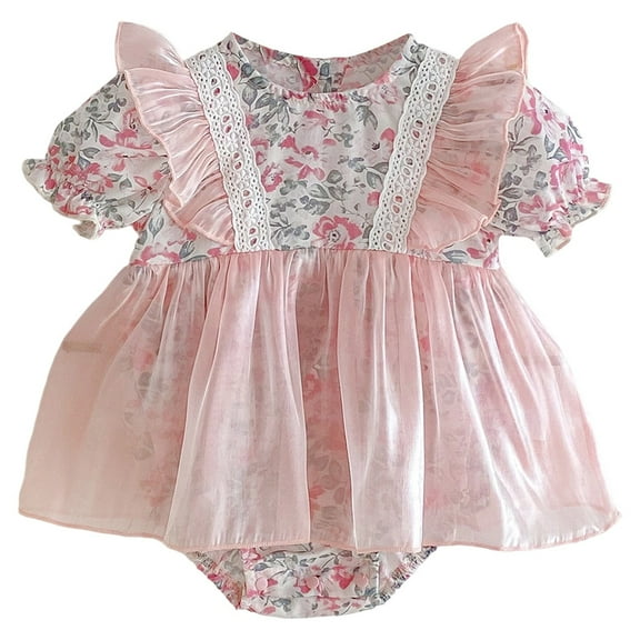 Bainana Stylish Dress For Newborn Infant Girls Floral Print Short Sleeve Crew Neck Romper Fashion Beauty Girls Summer Festival Dresses Size 0-3 Months