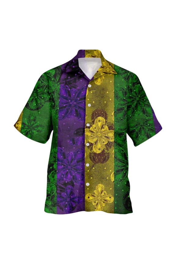 Summer Carnival Shirt For Men Color Block Short Sleeve Lapel Collar Tops Stylish Regular Fit Men's Mardi Gras Festival T-Shirt Gold Size L