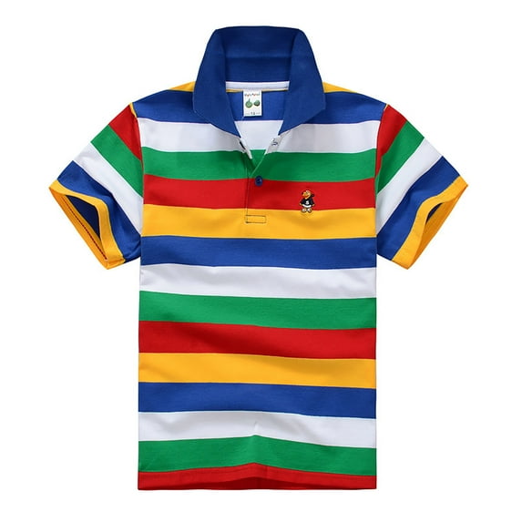 Bainana Summer Casual T-Shirt For Boys Toddler Striped Print Short Sleeve Lapel Collar Shirts Comfortable Leisure Little Boys School Holiday Daily Wear Blue Size 11-12 Years