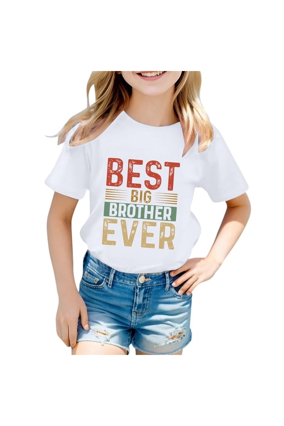 Summer Casual T-Shirt For Girls Boys Child Letter Print Short Sleeve Crew Neck Tops Comfortable Soft Little Kids School Holiday Wear White Size 1-2 Years