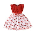 thumbnail image 1 of Bainana Summer Dress For Girls Valentine'S Day Floral Print With Puffed Sleeves Crew Neck And Waist Tie Dresses Little Kids Toddler Breathable Party Dress Red Size 7-8 Years, 1 of 7