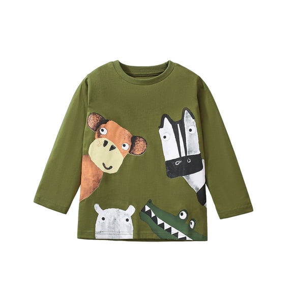 Bainana Sweatshirt For Boys Kids Animals Print Crew Neck Long Sleeve Pullover Tops Little Child Lightweight Daily Wear Tops Clothes Army Green Size 12-24 Months