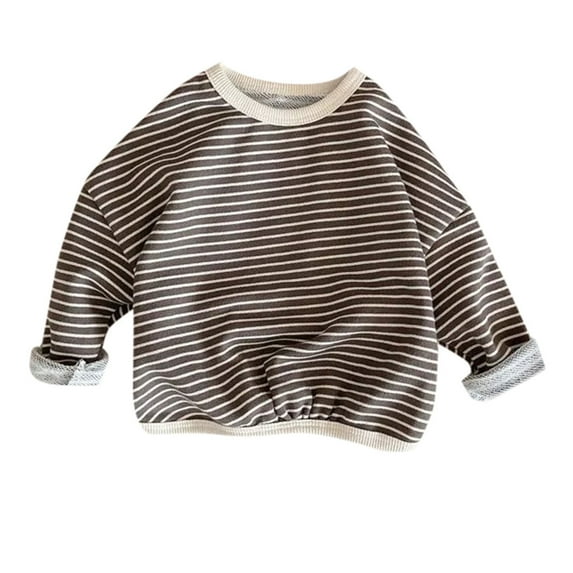 Bainana Sweatshirt For Toddler Boys Stripe Print Long Sleeve Crew Neck Tops Fashion Casual Spring Kids Outwear Coffee Size 6-12 Months
