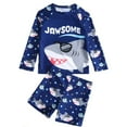 thumbnail image 1 of Bainana Swimwear For Boys Toddler Two Piece Swimsuits Long Sleeve Cartoon Print Crew Neck Top And Shorts Set Children'S Breathable Hawaii Beachwear Blue Size 5-6 Years, 1 of 7