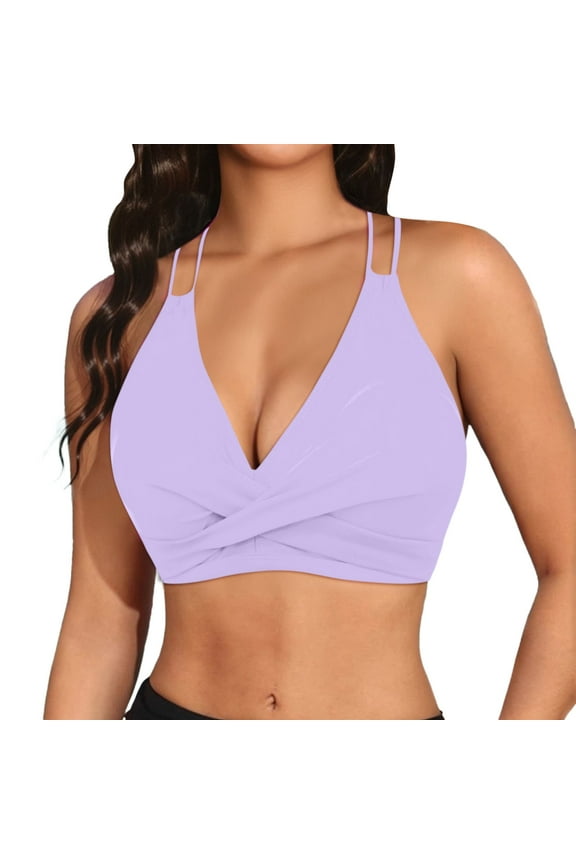 Swimwear For Women Sexy Suspender Cloth Fringed Bikini Bra Tops With Spaghetti Strap V Neck Ladies Comfortable Summer Tropical Beachwear Purple Size Xxl