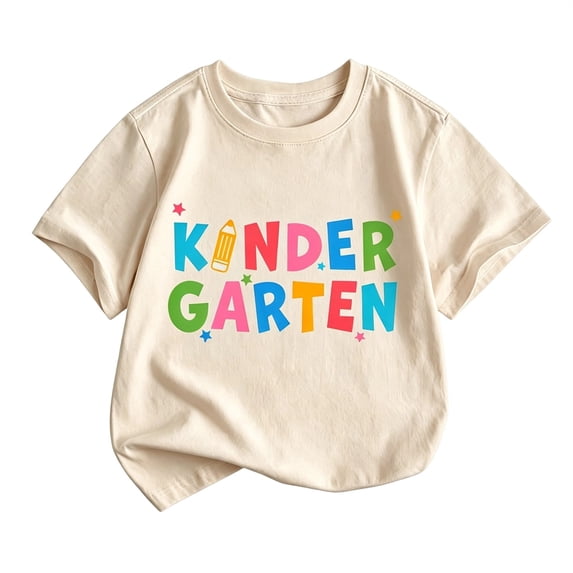 Bainana Girls Kindergarten T Shirts Letter Print Short Sleeve Tops Big Kids Casual Back To School Tees