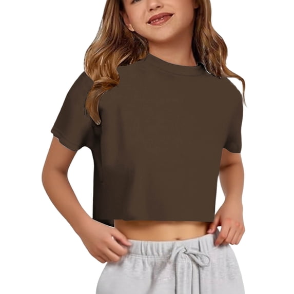 Bainana Girls Cropped T Shirts Solid Color Short Sleeve Tops Big Kids Comfortable Athletic Tees