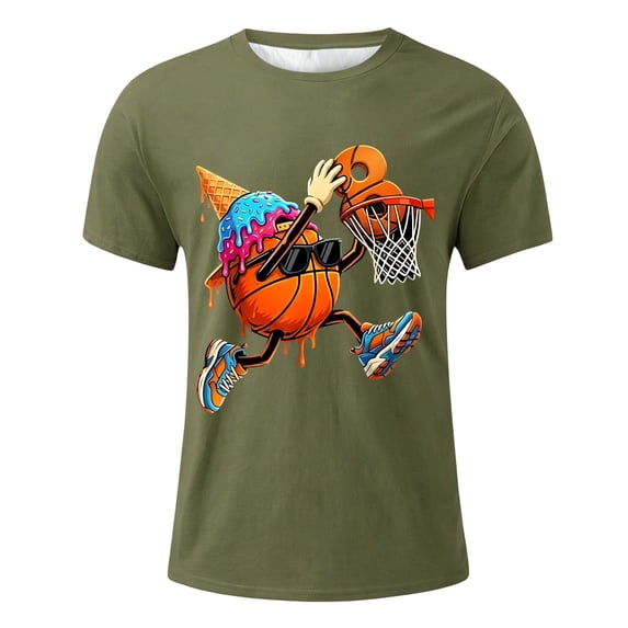 Bainana Boys Basketball T Shirts Graphic Print Short Sleeve Crew Neck Clothes Fashion Kids Everyday Wear Tops Clothes Army Green Size 4-5 Years