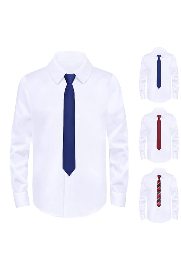 Boys White Shirts Solid Color Long Sleeve Lapel Collar Button Down T-Shirts Lightweight Breathable Big Kids School Performance Wear Navy Size 2-3 Years