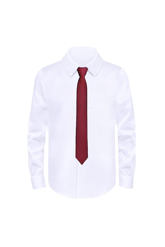 Boys White Shirts Solid Color Long Sleeve Lapel Collar Button Down T-Shirts Lightweight Breathable Big Kids School Performance Wear White Size 12-13 Years