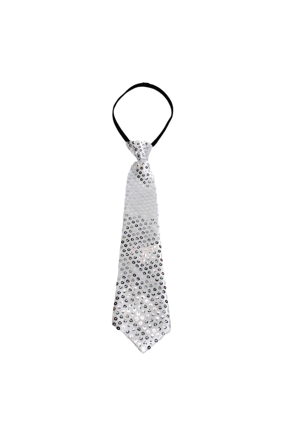 Ties For Men, Sequin Print Zipper Adjustable Mens Necktie For Party Wedding Silver