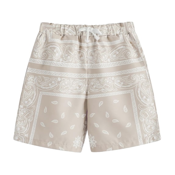 Bainana Toddler Boys Casual Shorts Cartoon Print Elastic Waist Straight Leg Shorty Fashion Stylish Little Boys School Holiday Playwear Outfits Beige Size 2-3 Years
