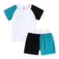 thumbnail image 1 of Bainana Toddler Boys Girls 2 Piece Tracksuit Kids Color Block Short Sleeve T Shirt And Shorts Set Breathable Soft Child Summer Sport Running Athletic Outfits Dark Blue Size 2-3 Years, 1 of 5