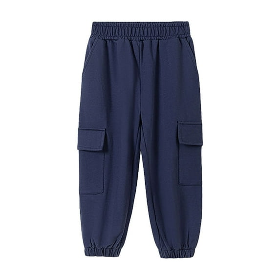 Bainana Toddler Boys Pants Solid Color Straight Leg Elastic Waist Sweatpants Loose Comfortable Spring Autumn Kids Daily Wear Navy Size 4-5 Years
