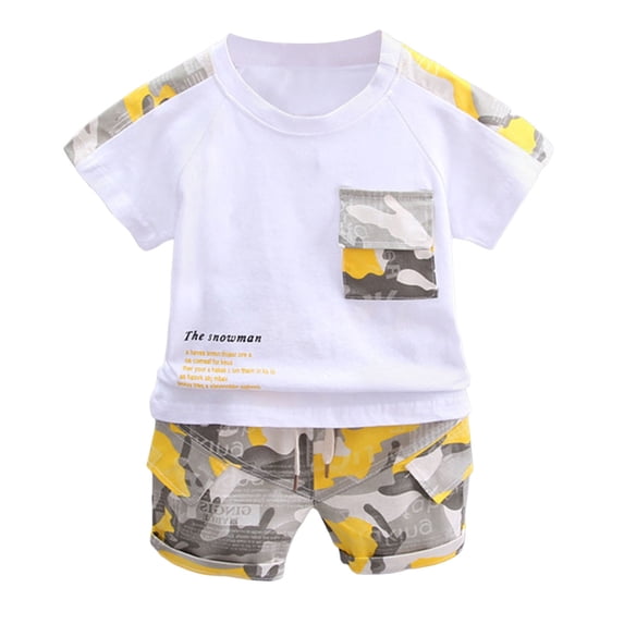 Bainana Toddler Boys Summer Outfit Set Cartoon Print Short Sleeve Crew Neck Tops And Shorts Set Comfortable Handsome Little Boys Summer Holiday School Casual Wear Size 18-24 Months