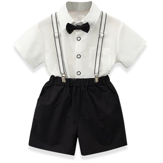 Bainana Toddler Boys Summer Suit Set Solid Color Short Sleeve Button Down Shirts And Shorts Set Cute Soft Little Boys School Performance Formal Casual Wear Size 4-5 Years