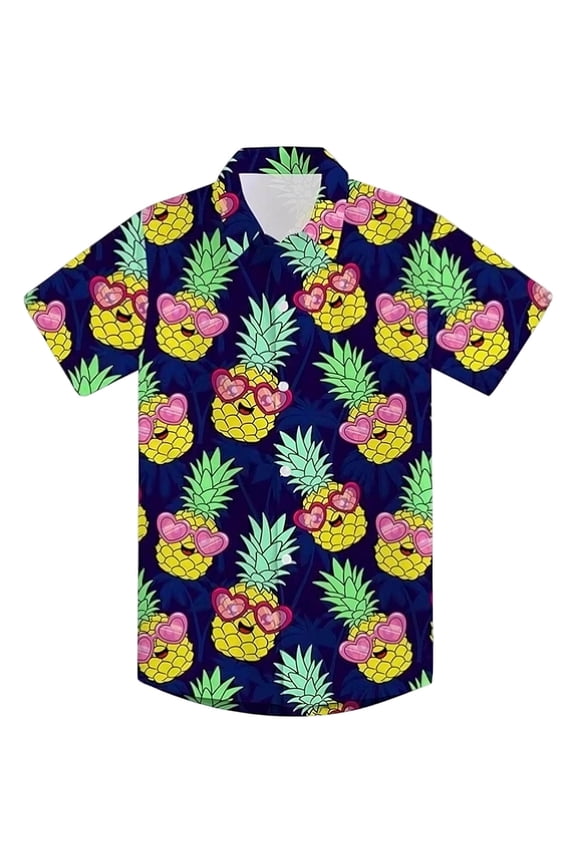Toddler Boys T Shirts Pineapple Print Short Sleeve Lapel Collar Tops Little Kids Holiday Comfortable Tees Yellow Size 5-6 Years