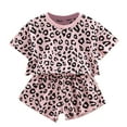 thumbnail image 1 of Bainana Toddler Girls 2 Pieces Outfit Set Leopard Print Short Sleeve Crew Neck Tops And Shorts Set Soft Leisure Little Girls Holiday School Street Playwear Size 4-5 Years Pink, 1 of 9