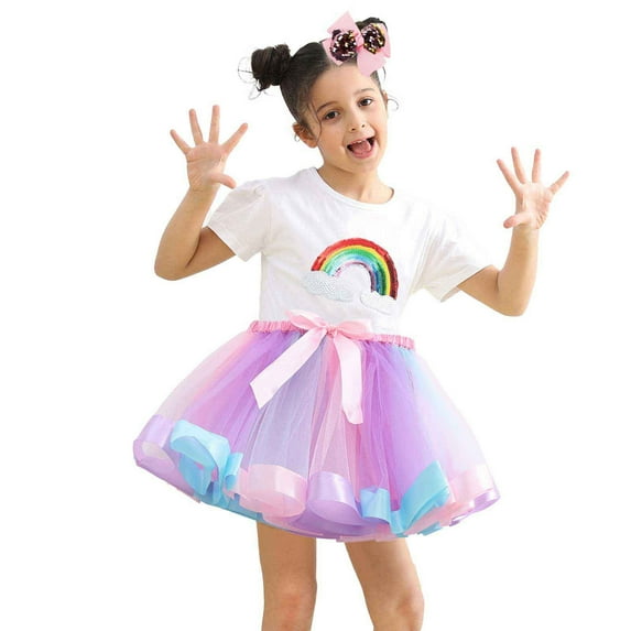 Bainana Toddler Girls Bubble Skirt Color Block Elastic Waist Layer Tulle Skirt Comfortable Leisure Girls Dance Wear With Hairpin Purple Size 4-6 Years