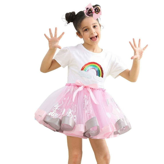 Bainana Toddler Girls Bubble Skirt Color Block Elastic Waist Layer Tulle Skirt Comfortable Leisure Girls Dance Wear With Hairpin Pink Size 2-4 Years