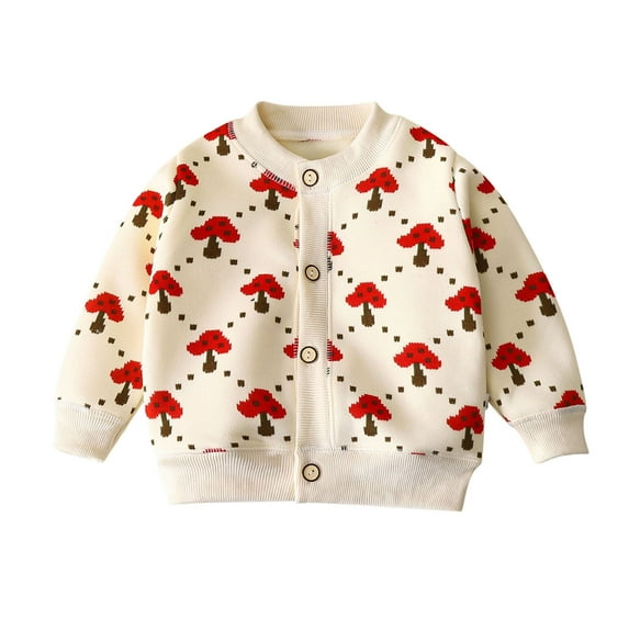 Bainana Toddler Girls Coat Floral Print Long Sleeve Crew Neck Cardigan Fashion Beauty Autumn Winter Kids Button Up Outerwear Beige Size 5-6 Years