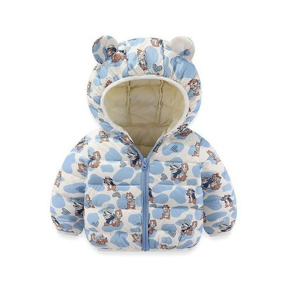 Bainana Toddler Girls Jacket Rabbit Print Long Sleeve Bear Ear Hooded Coat Cute Warm Winter Kids Zip Up Outerwear Blue Size 2-3 Years