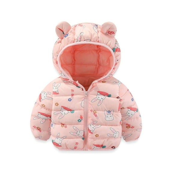 Bainana Toddler Girls Jacket Rabbit Print Long Sleeve Bear Ear Hooded Coat Cute Warm Winter Kids Zip Up Outerwear Pink Size 18-24 Months