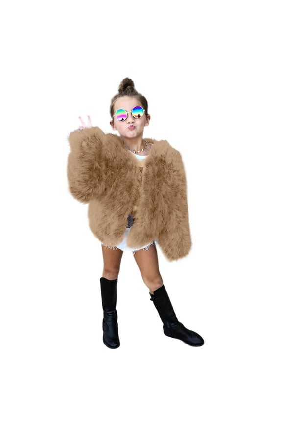 Toddler Girls Jacket Solid Color Long Sleeve Crew Neck Coat Fashion Casual Thick Winter Kids Coat Khaki Size 2-3 Years