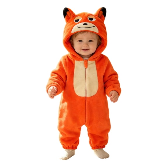 Bainana Toddler Kids Halloween Romper Animals Print Long Sleeve Hooded Jumpsuit Breathable Unisex Boys And Girls Theme Party Bodysuit 2-2.5 Years Orange