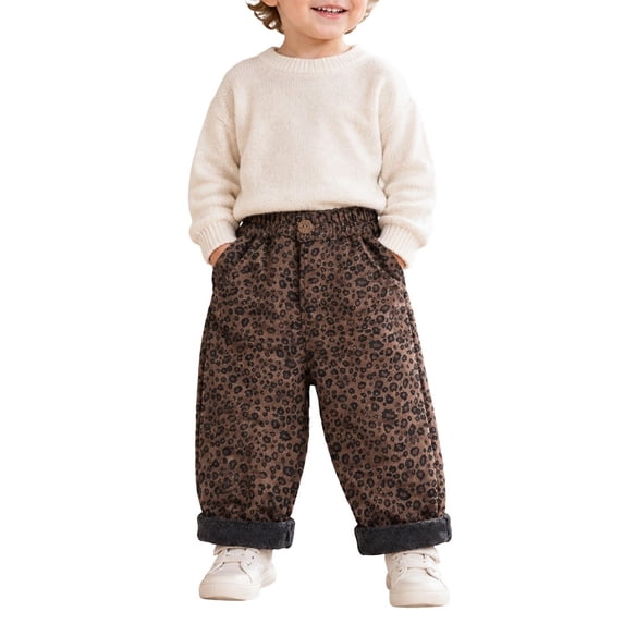 Bainana Toddler Leopard Pants Boys Elastic Waist Wide Leg Trousers Loose Daily Wear Pants, Size 1-8 Years, Khaki