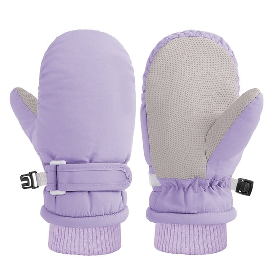 Bainana Toddler Mittens Skiing Gloves Color Block Full Finger Stretchy Windproof Snowgloves Kids Baby Youth Winter Mittens For Girls Boys Purple Size 4-12 Years