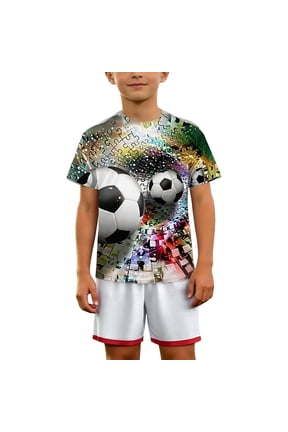 Toddler Soccer Shirts For Boys 3D Football Print Short Sleeve Crew Neck Tops Boys Dailywear Relaxed Fit Shirts Multicolour Size 13-14 Years