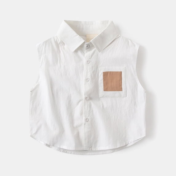 Bainana Toddler Solid Color T Shirts Boys Sleeveless Lapel Collar Button Down Shirts With Front Pocket Breathable Leisure Kids Summer Tops 12 Months-6 Years