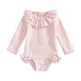 thumbnail image 1 of Bainana Toddler Swimwear Summer Stripe Print Long Sleeve Crew Neck One-Pieces Tankini For Baby Girls Daily Holiday Swimsuit Pink Size 12-18 Months, 1 of 4