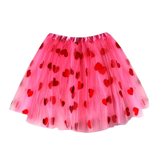 Bainana Tulle Skirt For Child Girls Heart Print Elastic Waist A-Line Skirts Fashion Lightweight Girls Valentine Mesh Ballet Dance Wear Pink Size 3-14 Years