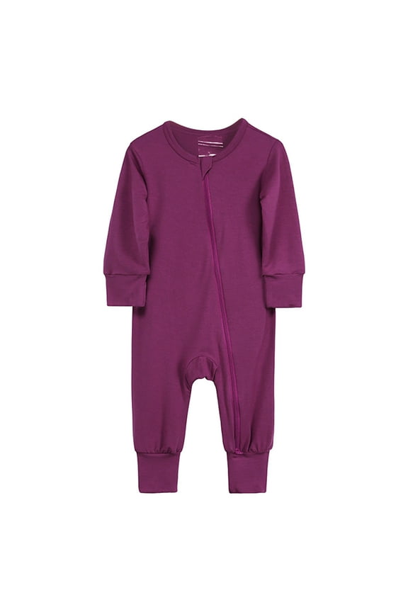 Unisex Baby Romper Newborn Solid Color Long Sleeve Crew Neck Jumpsuit Comfortable Casual Autumn Kids Bodysuit Wine Size