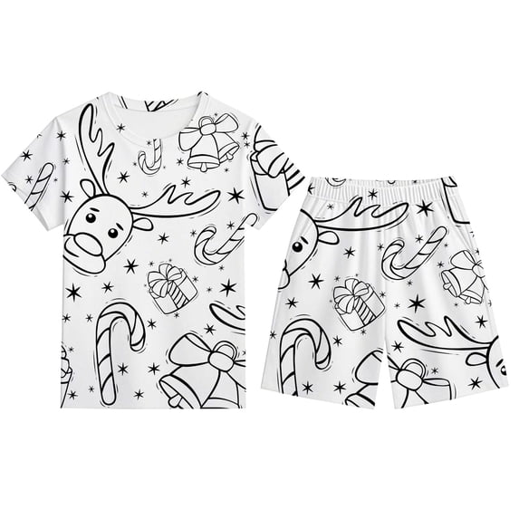 Bainana Unisex Kids Christmas Diy Pajamas Cartoon Print Short Sleeve T-Shirt Shorts Housewear Boys And Girls Stylish Fit Outfit Set, Size 3-4 Years