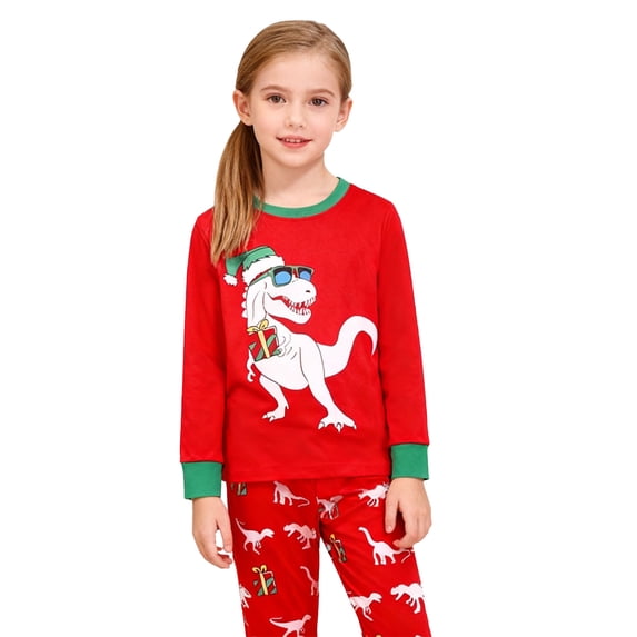 Bainana Unisex Kids Christmas Pajamas Dinosaur Print Long Sleeve T-Shirt Pants Sleepwear Boys And Girls Theme Party Clothes Set, Size 2-3 Years