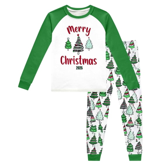 Bainana Unisex Kids Christmas Pajamas Santa Tree Letter Print Long Sleeve T-Shirt Pants Sleepwear Boys And Girls Theme Party Clothes Set, Size 2-3 Years