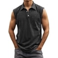 thumbnail image 1 of Bainana Washed Collar Tank Tops For Mens Regular Fit Sleeveless Button Up Muscle Shirts Summer Running Beach Gentleman Vest Black Size L, 1 of 4