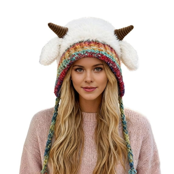 Bainana Winter Hat For Women Color Block Stretchy Earflap Santa Hats With Deer Fashion Warm Women Outdoor Headwear Beige