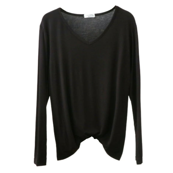 Bainana Women'S Spring Outfits Solid Color Long Sleeve V Neck Tops Breathable Casual Ladies Loose Fit Dailywear Black Size M