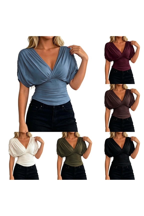Women'S Summer Crop Top With Flutter Sleeves And Waist Definition Solid Tee Ladies Fashion Lightweight Shirts