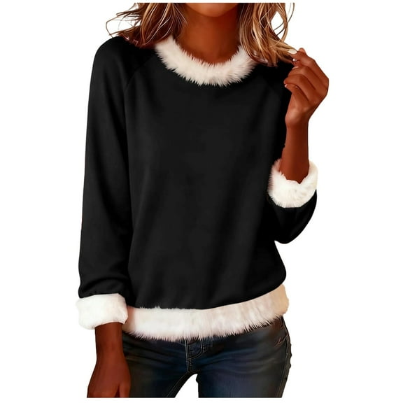 Bainana Women'S Winter T-Shirt Solid Color Long Sleeve Crew Neck Tops Comfortable Casual Ladies Cold Weather Relax Fit Blouse Black Size M