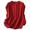 thumbnail image 1 of Bainana Women Summer T Shirt Solid Color Sleeveless Crew Neck Button Down Top Comfortable Regular Fit Female Casual Wear Tee Shirts Red Size Xl, 1 of 3