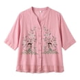 thumbnail image 1 of Bainana Women T Shirt Floral Print 3/4 Sleeve Crew Neck Button Down Shirt Blouse Casual Comfort Fit Ladies Summer Tee Shirts Pink Size M, 1 of 9