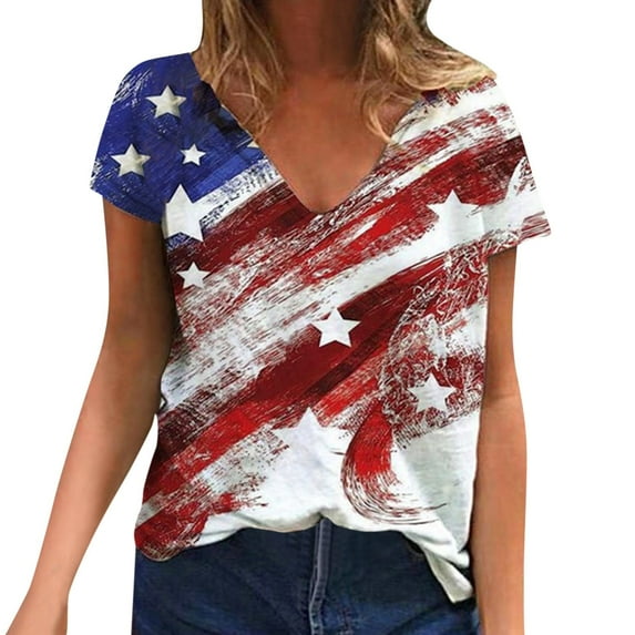 Bainana Womens America Flag T Shirts V Neck Long Sleeve Casual Retro ...